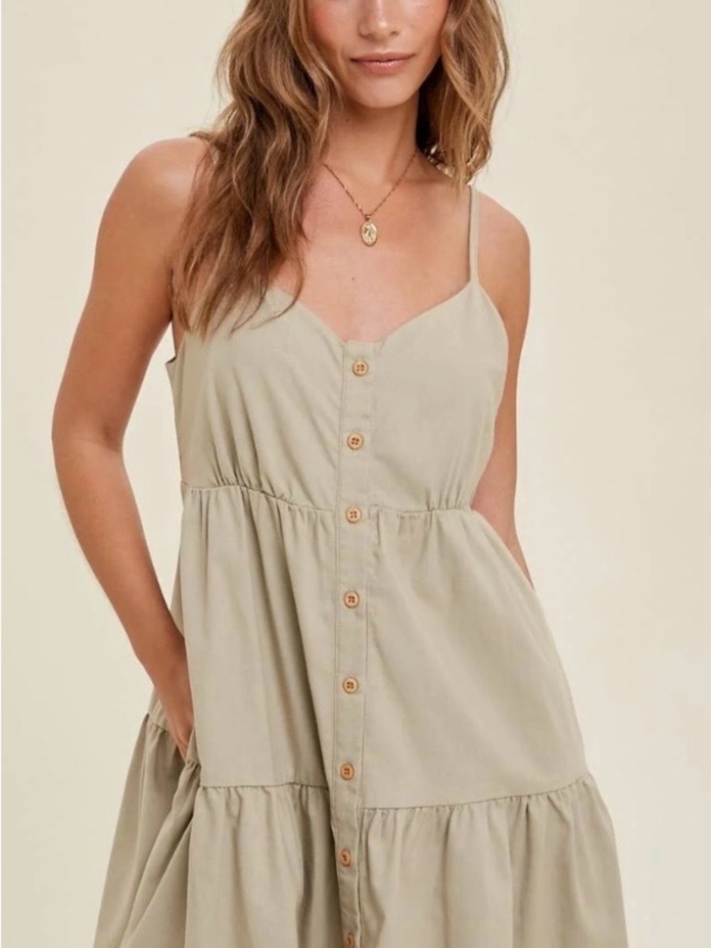 Wishlist Beige Tiered Spaghetti-Strap Mini Dress